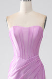 Strapless Purple Mermaid Corset Prom Dress with Pleated