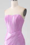 Strapless Purple Mermaid Corset Prom Dress with Pleated