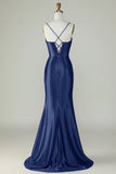 Royal Blue Mermaid Spaghetti Straps Long Prom Dress With Slit