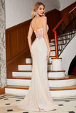 Beaded Mermaid Glitter Pink Prom Dress with Slit