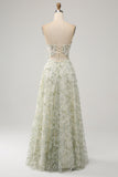 A-Line Light Green Corset Prom Dress with Embroidery