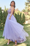 Lavender Tulle A-line Prom Dress with Beading