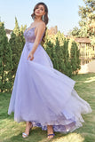 Purple Tulle A-line Prom Dress with Beading