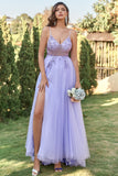 Lavender Tulle A-line Prom Dress with Beading