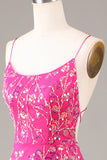 Hot Pink Sequins & Beaded Mermaid Prom Dress with Backless