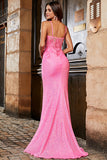 Glitter Pink Sequin Mermaid Spaghetti Straps Long Prom Dress With Slit