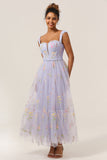 Princess A Line Sweetheart Light Purple Long Prom Dress with Embroidery