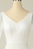 White V Neck Lace Wedding Dress