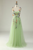 Champagne Spaghetti Straps Prom Dress With 3D Flowers