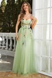 A Line Spaghetti Straps Purple Long Prom Dress with 3D Flowers