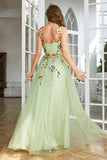 A Line Spaghetti Straps Purple Long Prom Dress with 3D Flowers