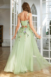 Champagne Spaghetti Straps Prom Dress With 3D Flowers