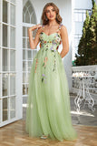 A Line Spaghetti Straps Purple Long Prom Dress with 3D Flowers