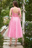 Pink Tulle A-line Midi Prom Dress with Hearts