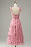 Pink Tulle A-line Midi Prom Dress with Hearts