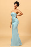Grey Blue Satin Mermaid Bridesmaid Dress