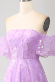 Lilac A Line Strapless Sparkly Sequin Long Prom Dress