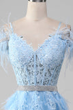 Light Blue A-Line Rhinestones Accents Corset Prom Dress With Appliques