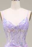 Sparkly Mermaid Light Purple Corset Prom Dress with Slit