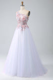 A-Line One Shoulder Pink Prom Dress with Appliques