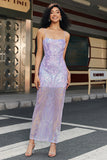 Light Purple Sheath Spaghetti Straps Backless Long Prom Dress