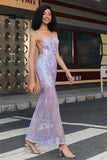 Light Purple Sheath Spaghetti Straps Backless Long Prom Dress