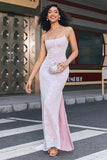 Pink Sheath Spaghetti Straps Long Prom Dress With Slit