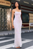 Pink Sheath Spaghetti Straps Long Prom Dress With Slit