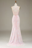 Mermaid Sparkly Pink Prom Dress with Slit