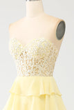 Yellow Sweetheart Tiered Prom Dress