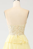 Yellow Sweetheart Tiered Prom Dress