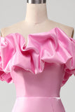 Mermaid Off the Shoulder Pink Prom Dress with Split Front