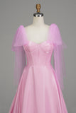 A-Line Spaghetti Straps Pink Corset Prom Dress