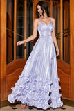 Stunning A Line Spaghetti Straps Lavender Corset Prom Dress with Slit