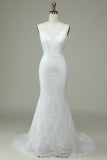 Ivory Mermaid Lace Backless Wedding Dress