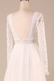 Ivory Long Sleeves Tulle A-Line Wedding Dress with Lace