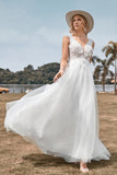 Sparkly Tulle Beaded Ivory Long A Line Wedding Dress