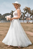 Sparkly Tulle Beaded Ivory Long A Line Wedding Dress