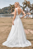 Sparkly Tulle Beaded Ivory Long A Line Wedding Dress