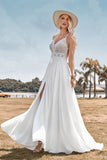 Ivory A Line Lace Backless Wedding Dress with Slit