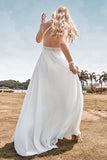 Ivory A Line Lace Backless Wedding Dress with Slit