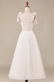 Ivory A-Line Tea-Length Tulle Corset Wedding Dress