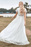 Ivory V-neck Simple Chiffon Wedding Dress with Slit