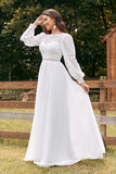 Ivory A Line Chiffon Long Wedding Dress with Lace