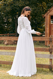 Ivory A Line Chiffon Long Wedding Dress with Lace