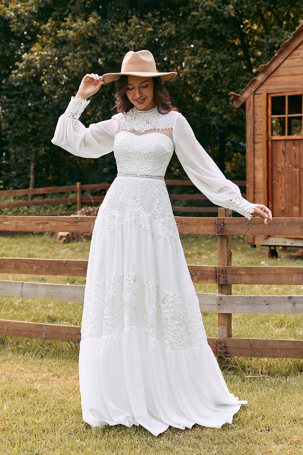 Ivory Lace Wedding Dress with Long Sleeves