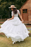 Ivory A Line Chiffon Wedding Dress with Appliqued Lace