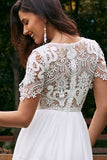 Ivory A Line Chiffon Wedding Dress with Appliqued Lace