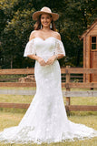 Ivory Mermaid Lace  Off the Shoulder Appliqued Wedding Dress