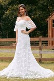 Ivory Mermaid Lace  Off the Shoulder Appliqued Wedding Dress